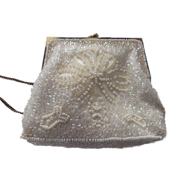 Unbranded Handbags - Beaded evening bag shoulder bag cream beads